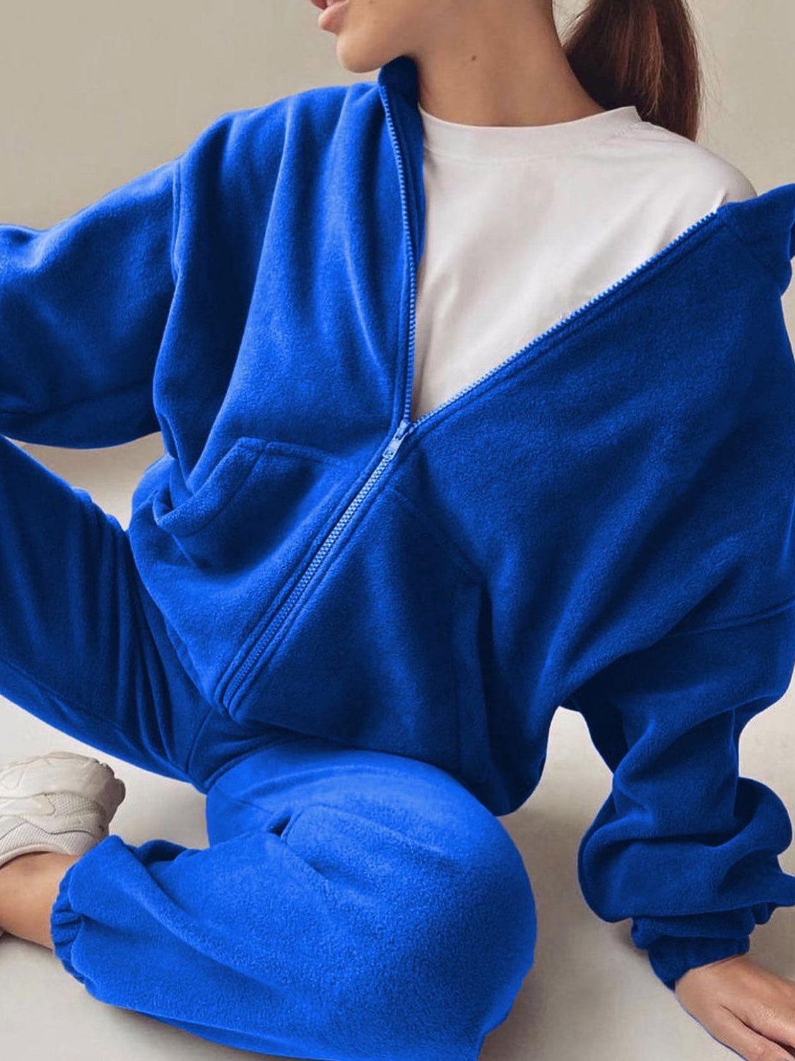 Zip Up Long Sleeve Hoodie and Joggers Set - Clothes For Her Online Store