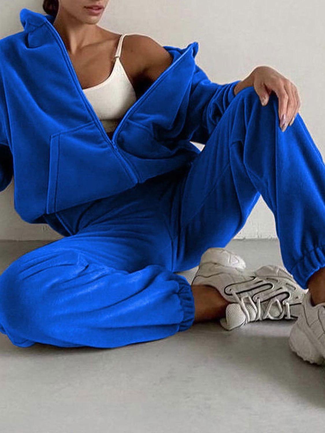 Zip Up Long Sleeve Hoodie and Joggers Set - Clothes For Her Online Store