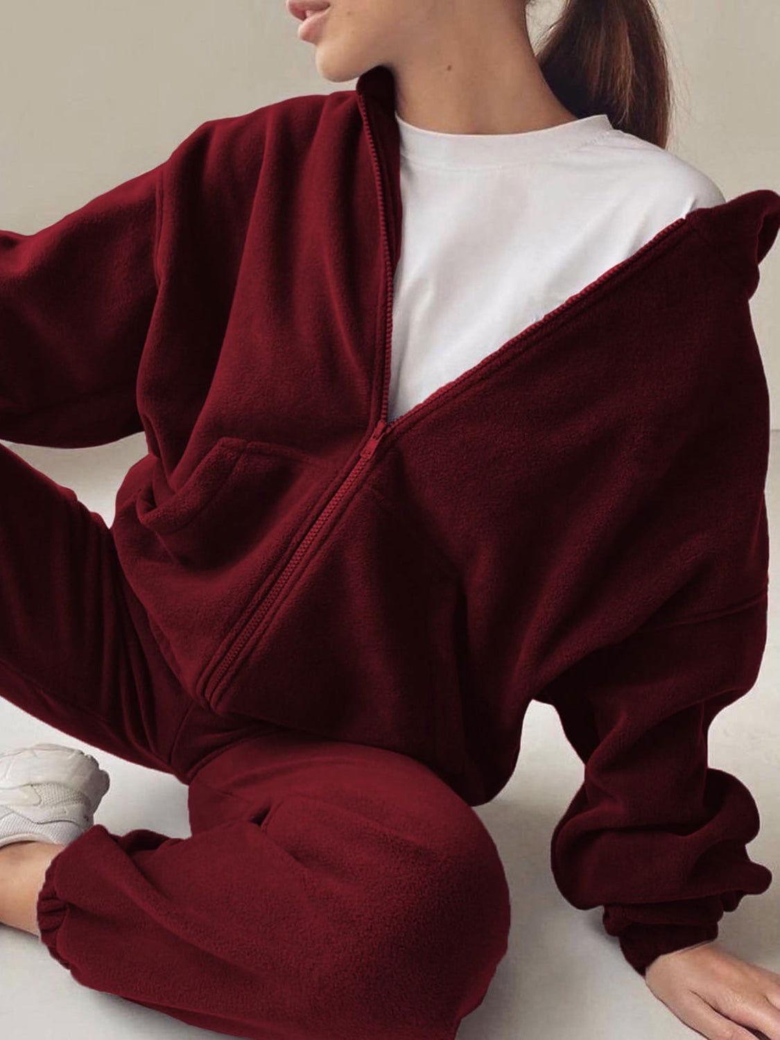 Zip Up Long Sleeve Hoodie and Joggers Set - Clothes For Her Online Store