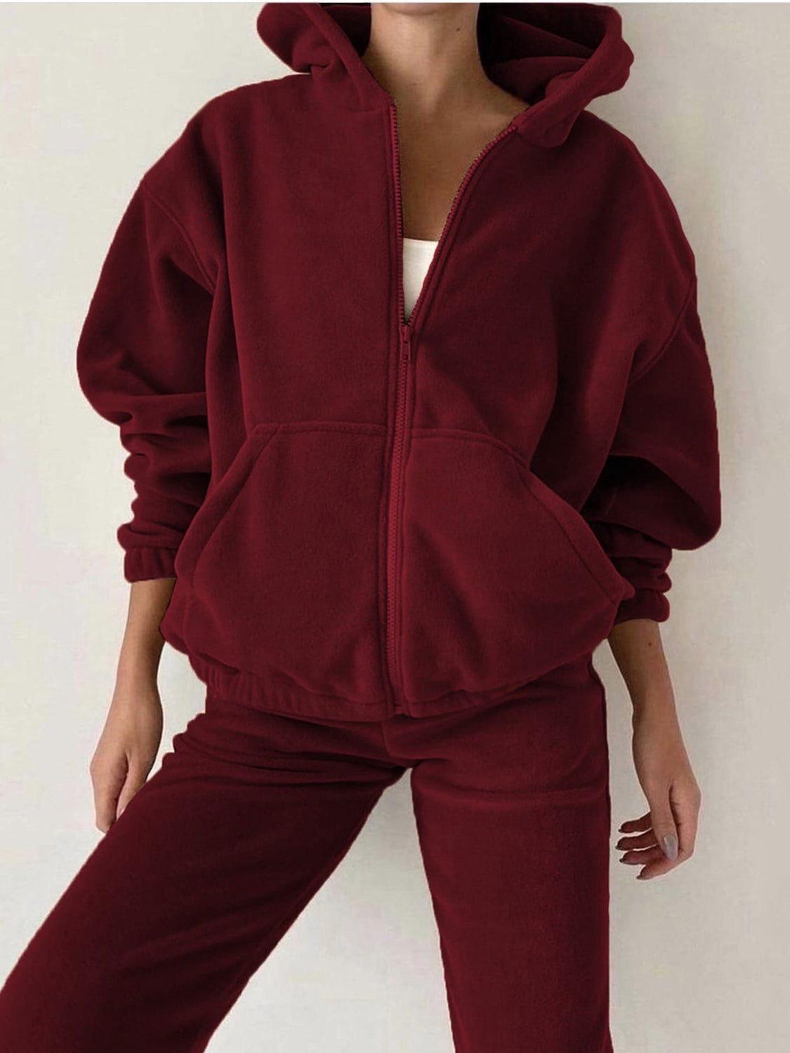 Zip Up Long Sleeve Hoodie and Joggers Set - Clothes For Her Online Store