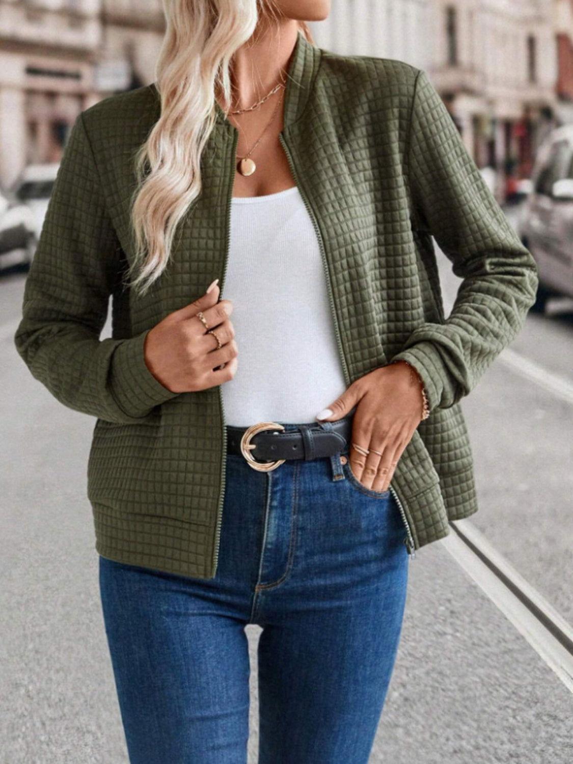 Zip Up Long Sleeve Jacket - Clothes For Her Online Store