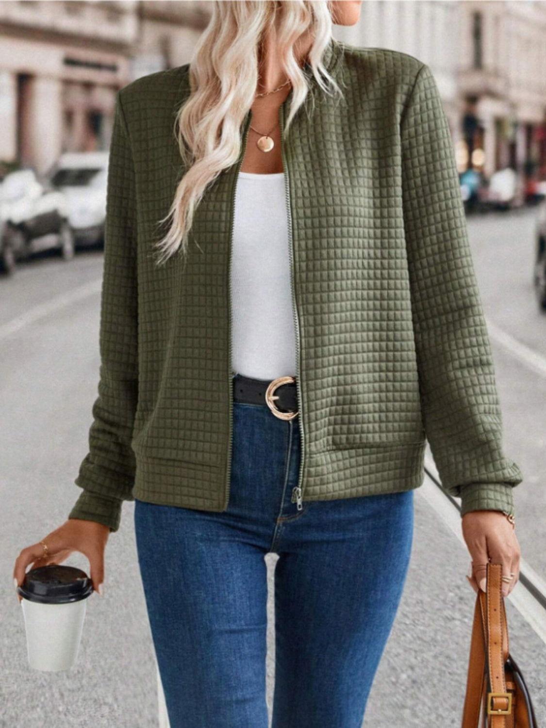 Zip Up Long Sleeve Jacket - Clothes For Her Online Store