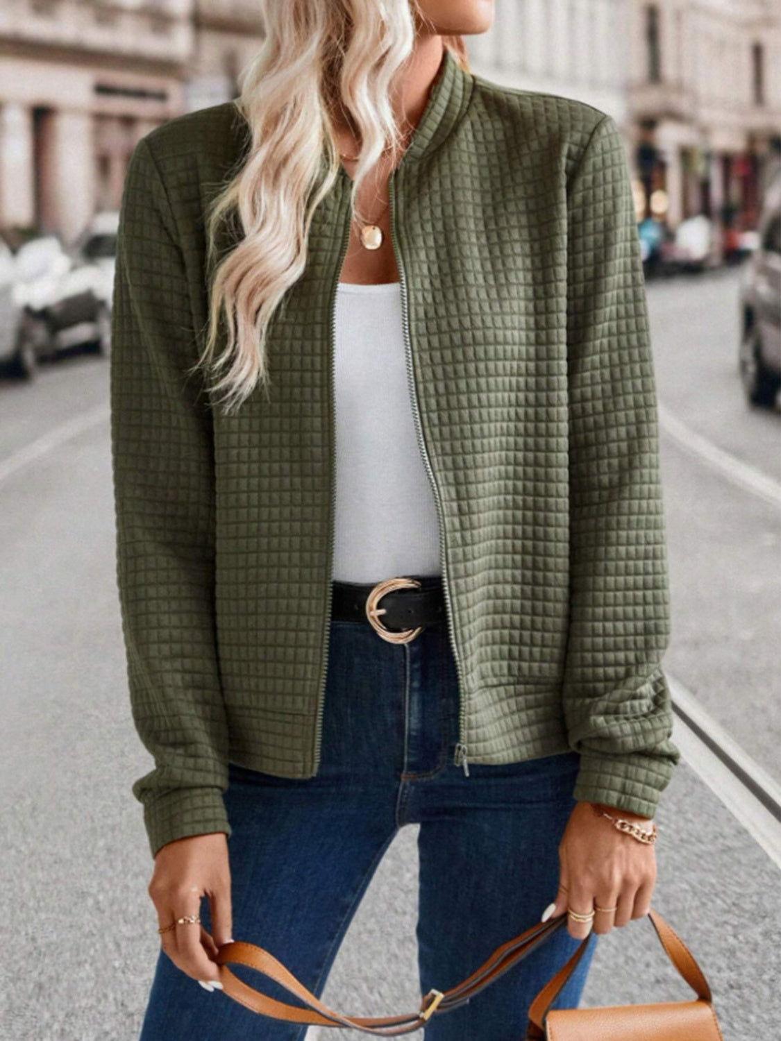 Zip Up Long Sleeve Jacket - Clothes For Her Online Store