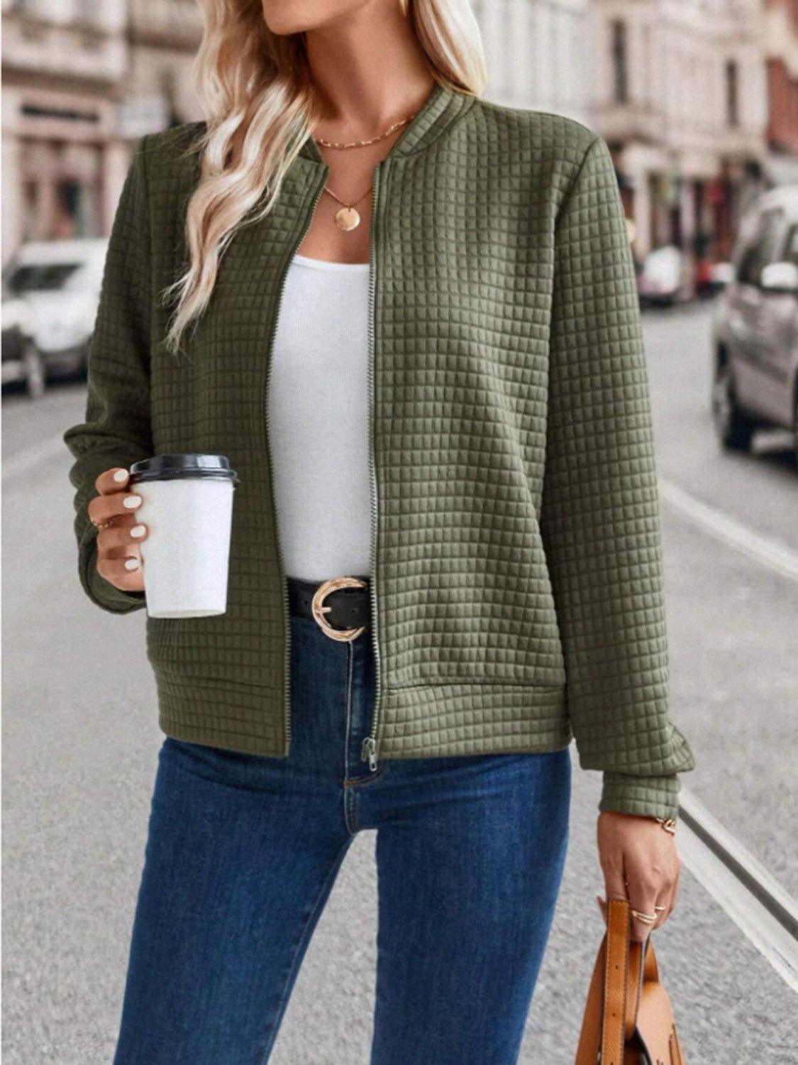 Zip Up Long Sleeve Jacket - Clothes For Her Online Store