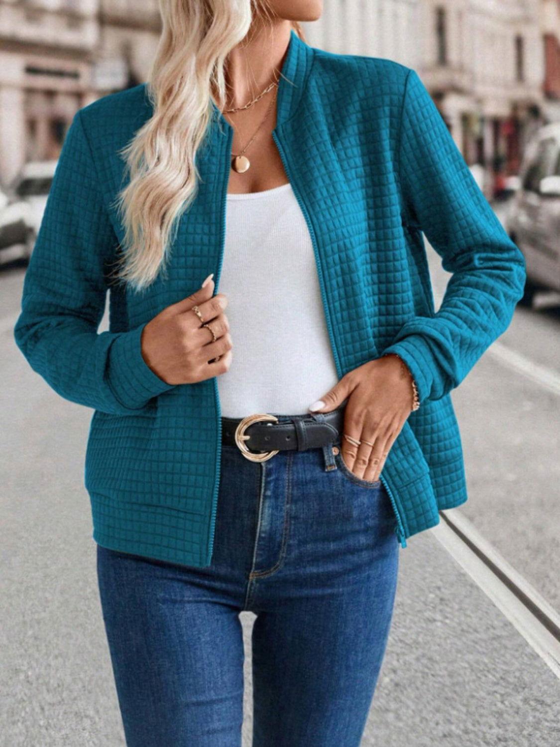 Zip Up Long Sleeve Jacket - Clothes For Her Online Store