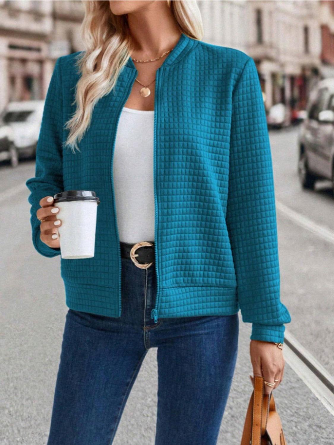 Zip Up Long Sleeve Jacket - Clothes For Her Online Store