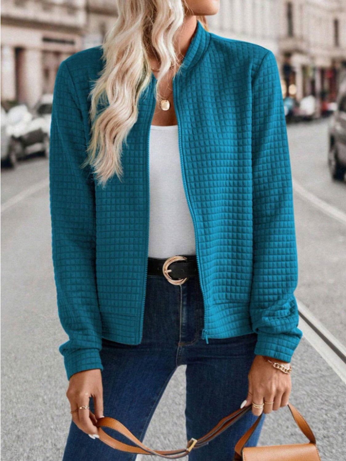 Zip Up Long Sleeve Jacket - Clothes For Her Online Store