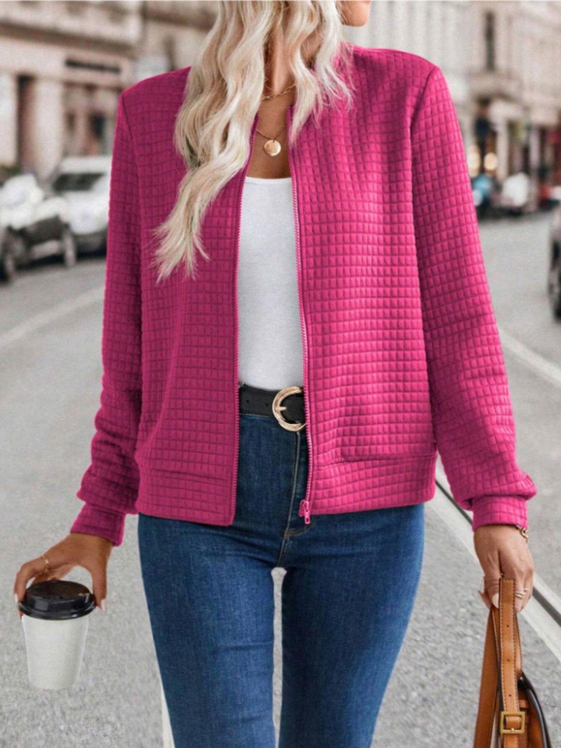 Zip Up Long Sleeve Jacket - Clothes For Her Online Store