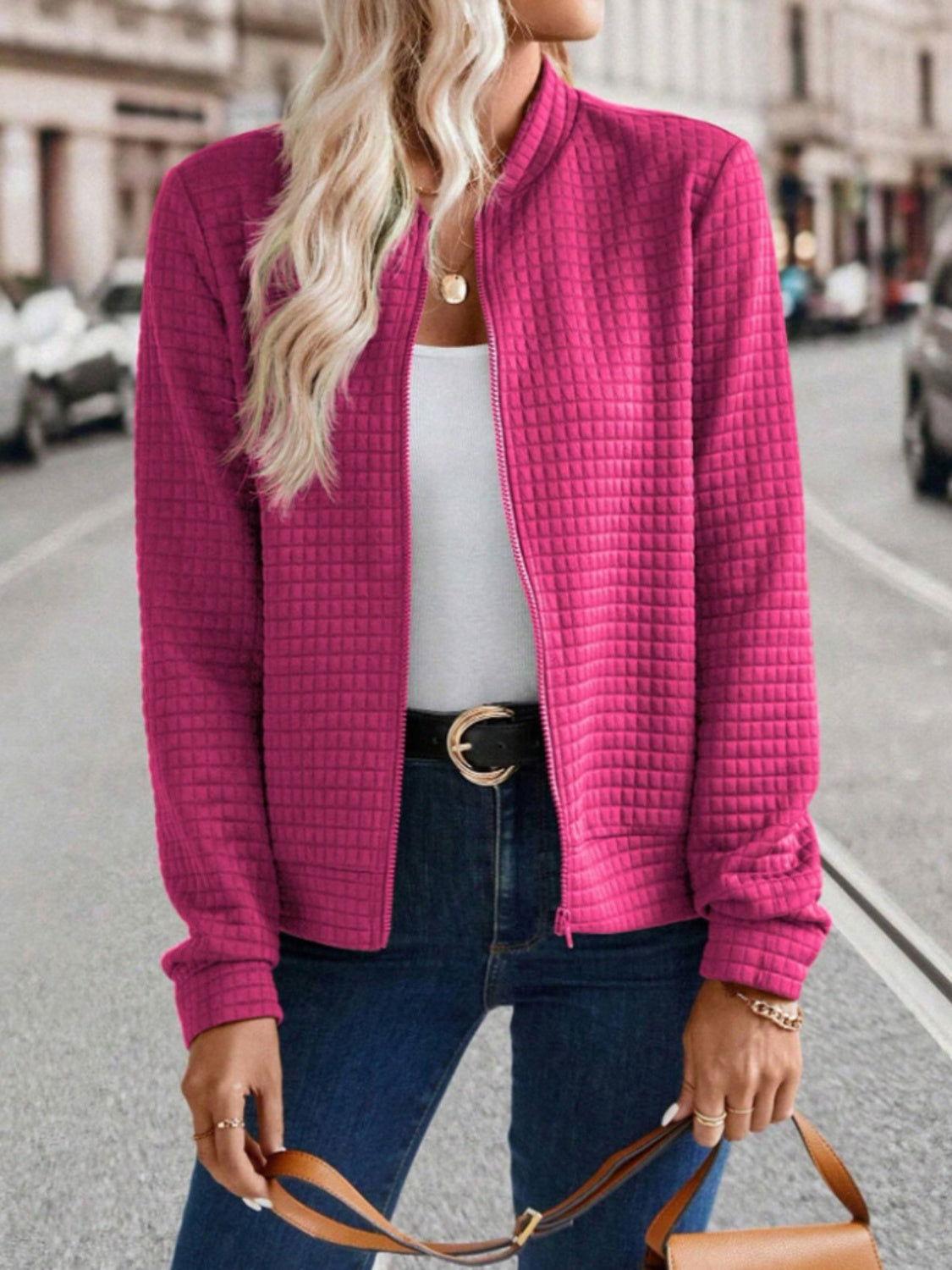 Zip Up Long Sleeve Jacket - Clothes For Her Online Store