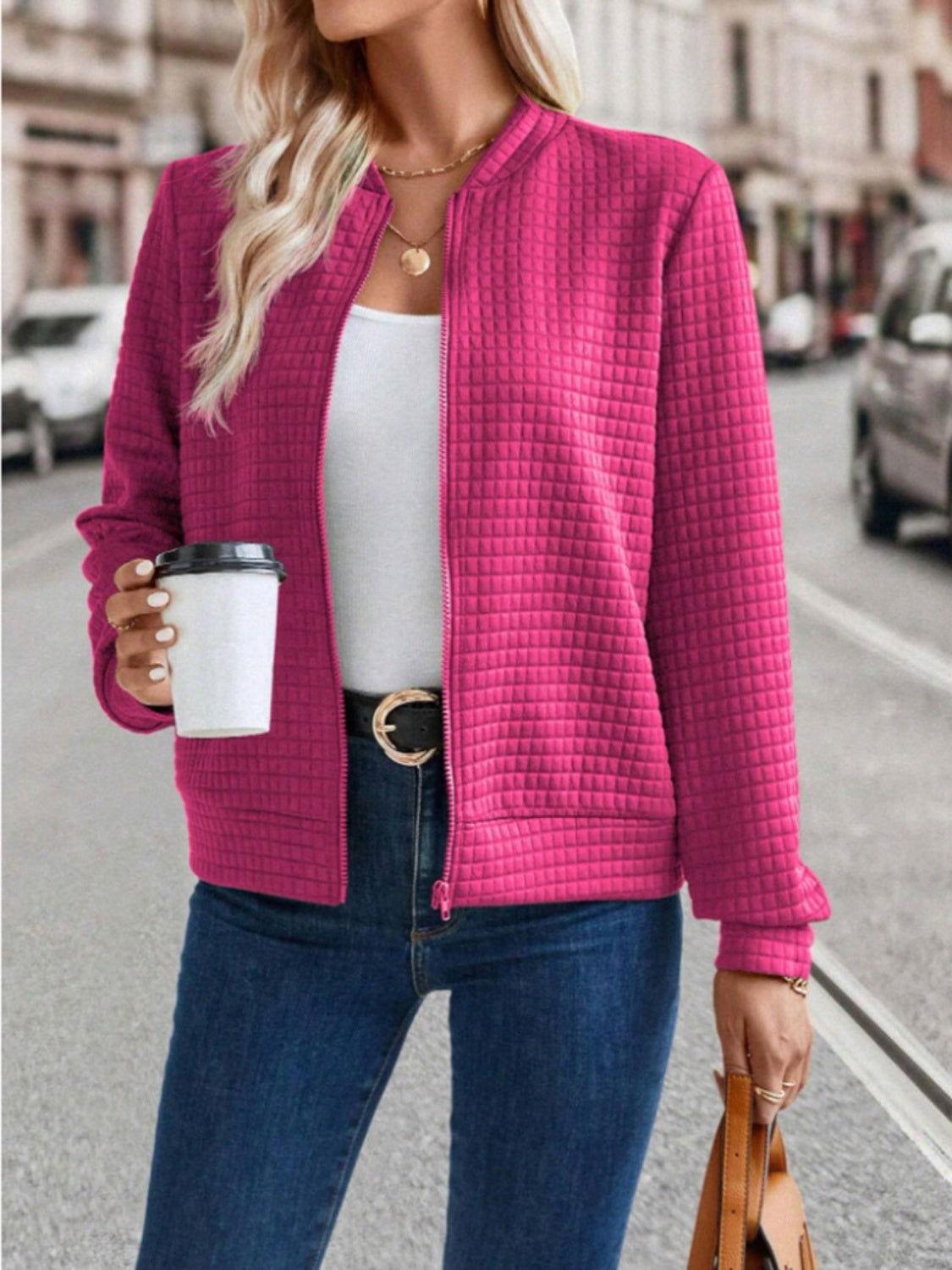 Zip Up Long Sleeve Jacket - Clothes For Her Online Store
