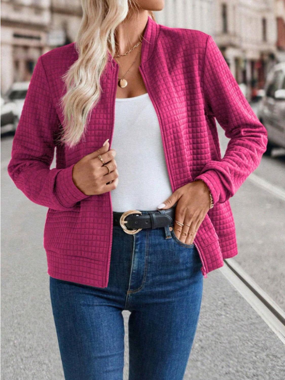 Zip Up Long Sleeve Jacket - Clothes For Her Online Store