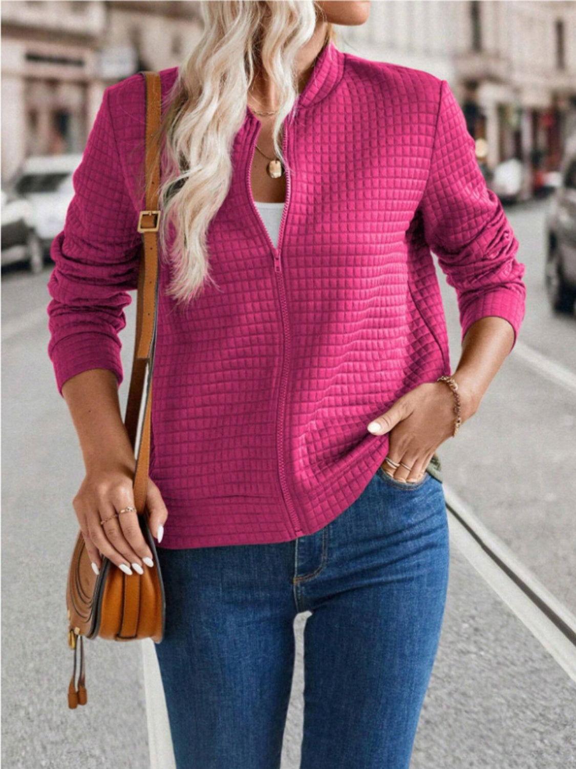 Zip Up Long Sleeve Jacket - Clothes For Her Online Store