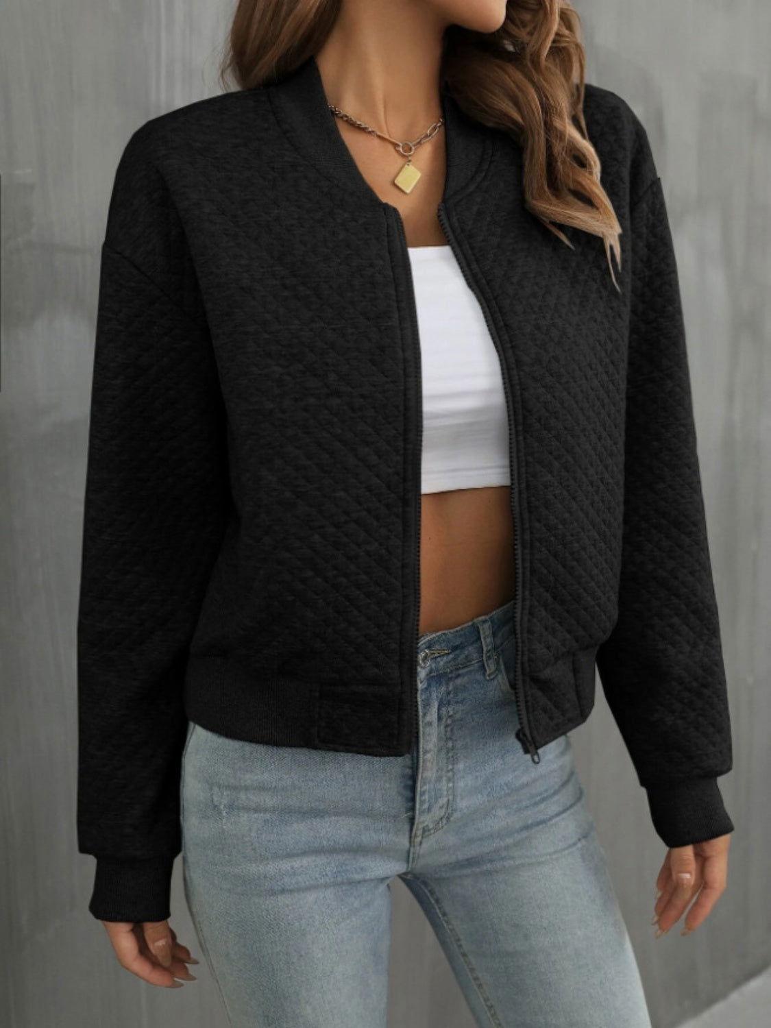 Zip Up Long Sleeve Jacket - Clothes For Her Online Store