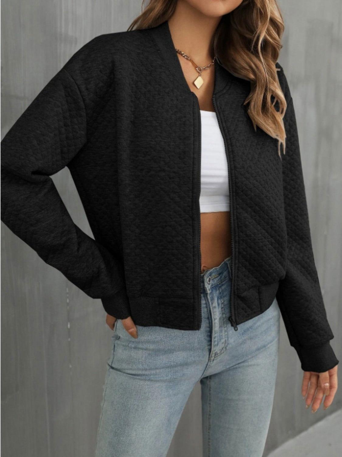 Zip Up Long Sleeve Jacket - Clothes For Her Online Store