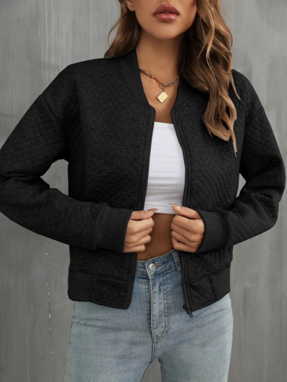 Zip Up Long Sleeve Jacket - Clothes For Her Online Store