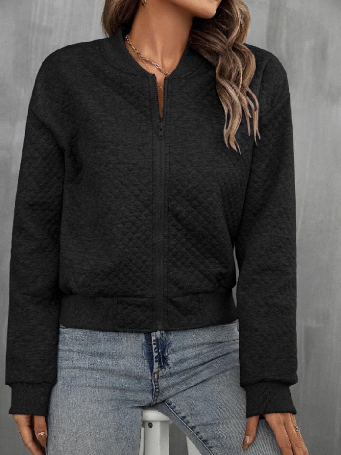 Zip Up Long Sleeve Jacket - Clothes For Her Online Store