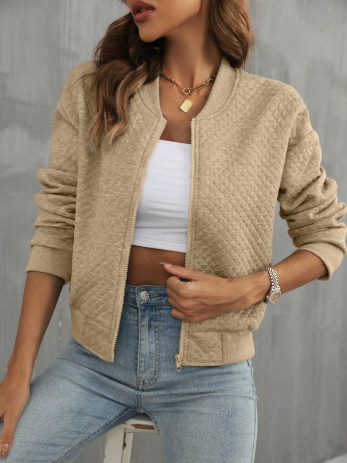 Zip Up Long Sleeve Jacket - Clothes For Her Online Store