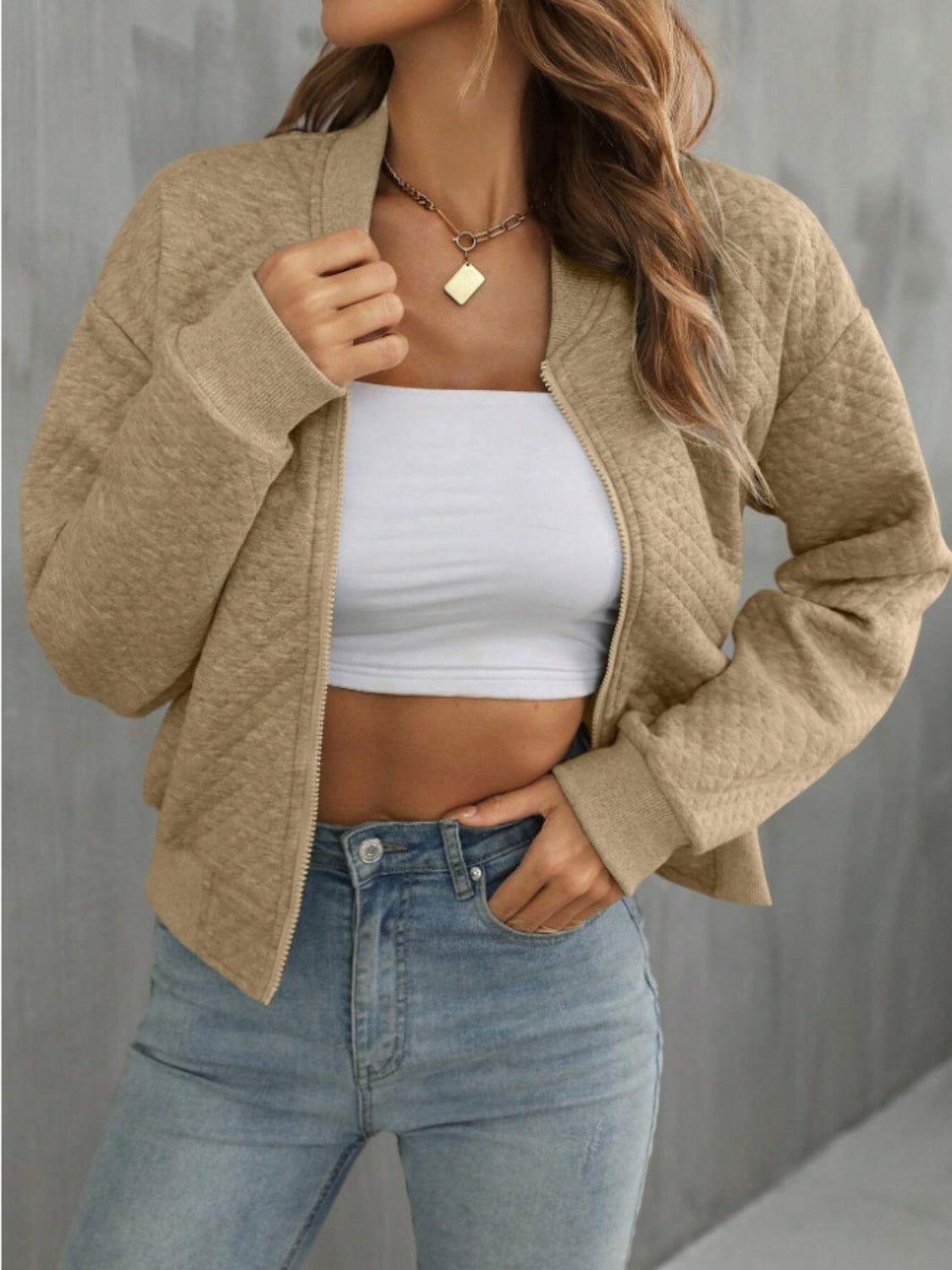 Zip Up Long Sleeve Jacket - Clothes For Her Online Store