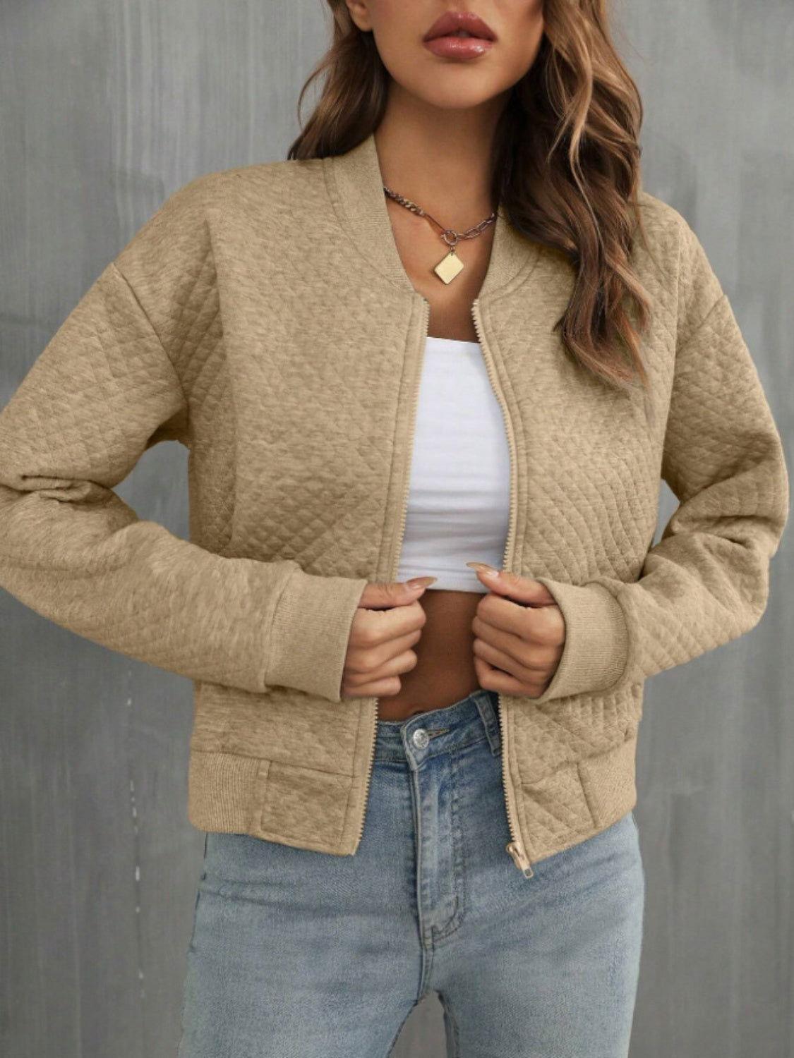Zip Up Long Sleeve Jacket - Clothes For Her Online Store