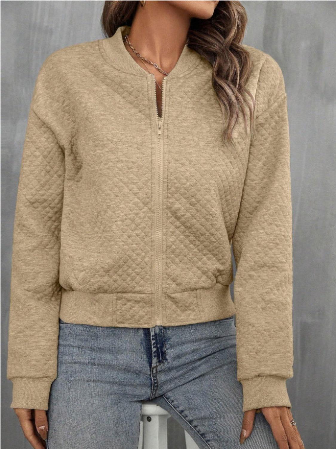Zip Up Long Sleeve Jacket - Clothes For Her Online Store