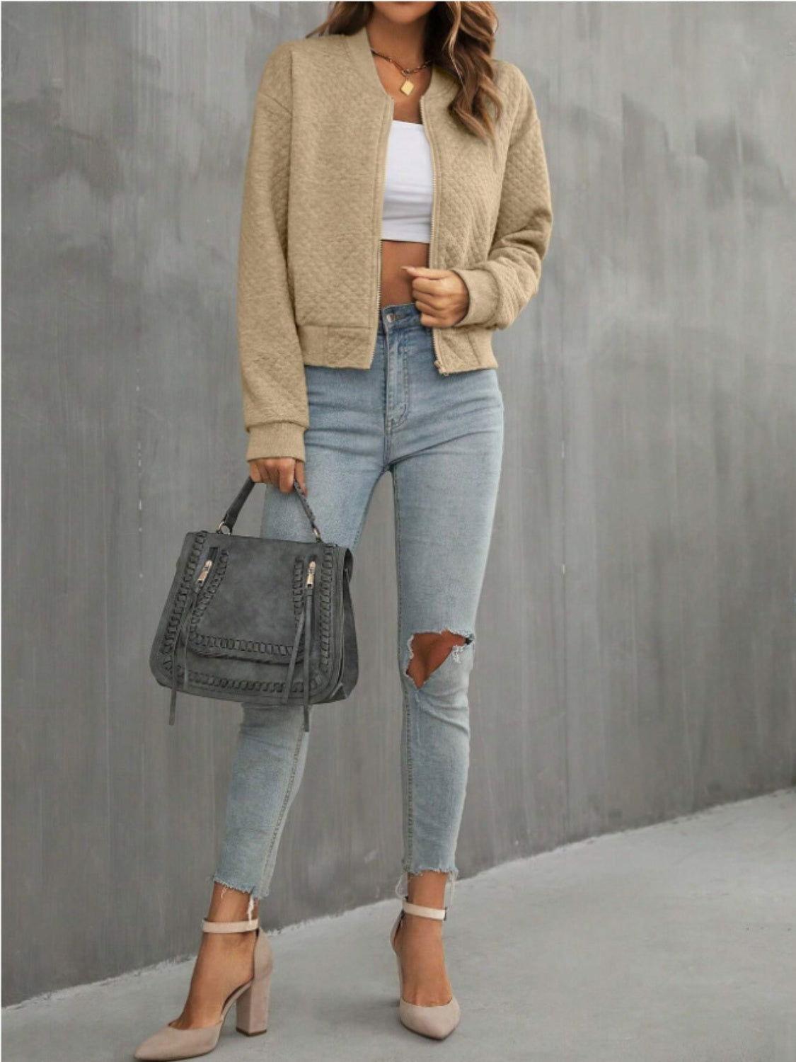 Zip Up Long Sleeve Jacket - Clothes For Her Online Store