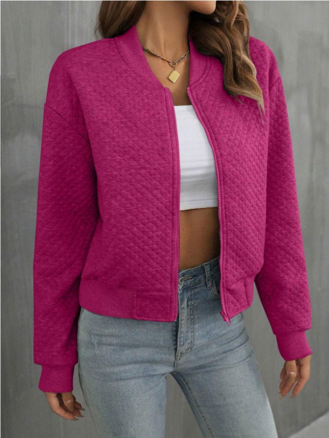 Zip Up Long Sleeve Jacket - Clothes For Her Online Store