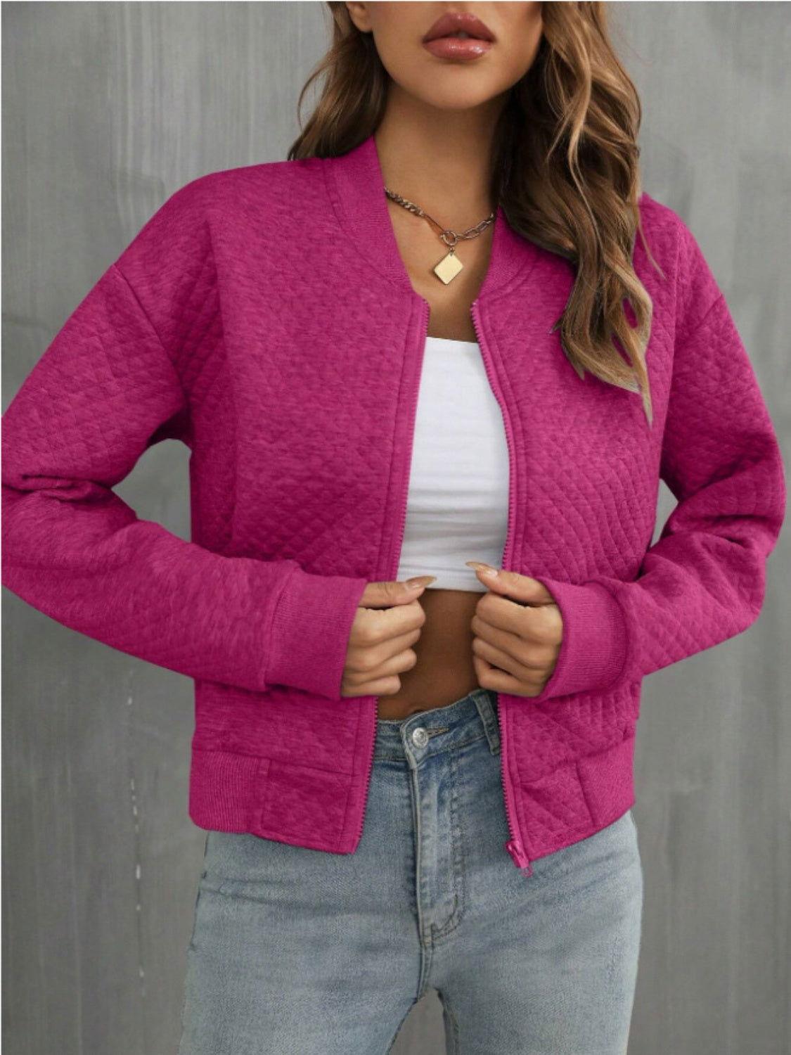 Zip Up Long Sleeve Jacket - Clothes For Her Online Store