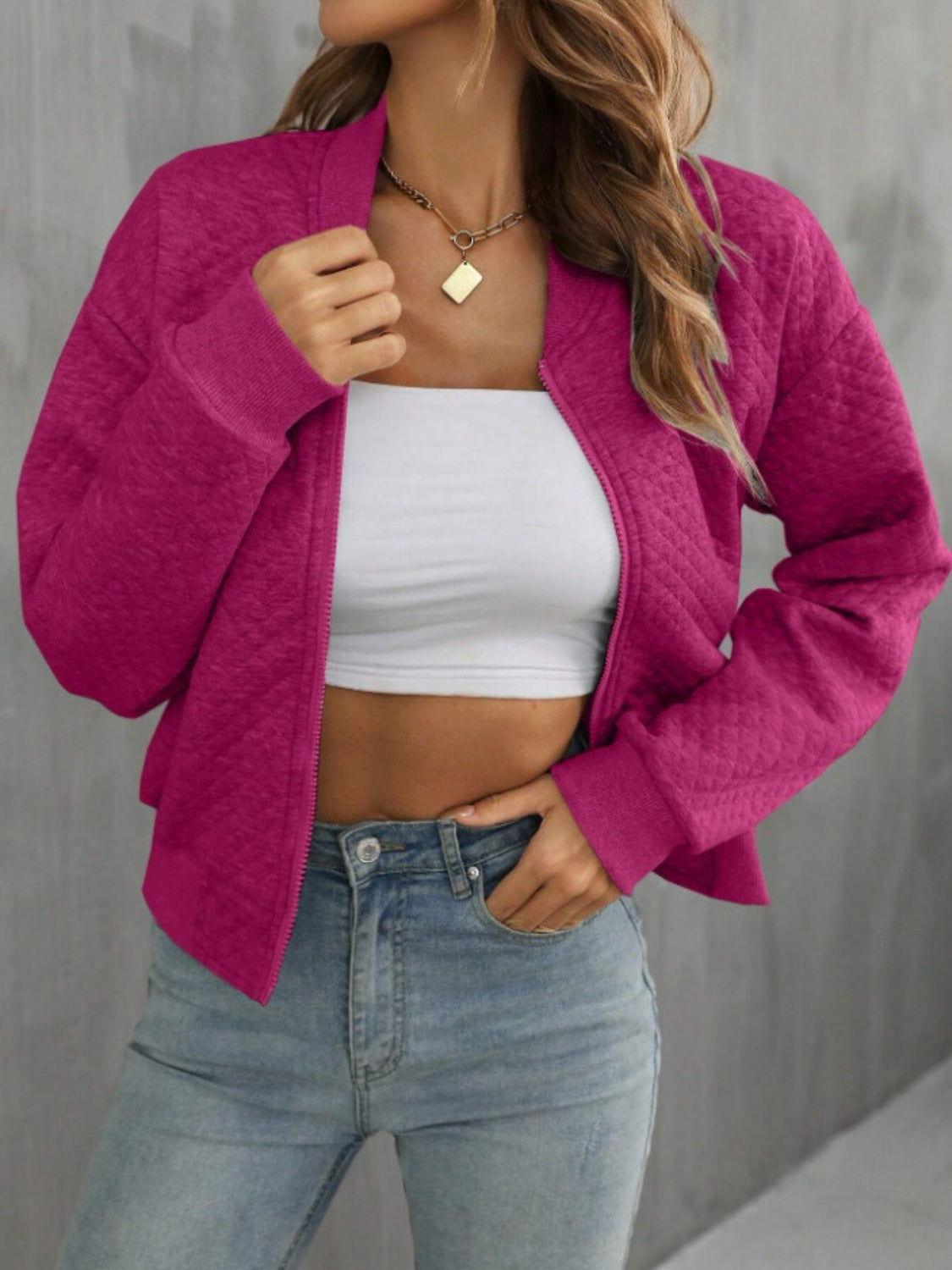 Zip Up Long Sleeve Jacket - Clothes For Her Online Store