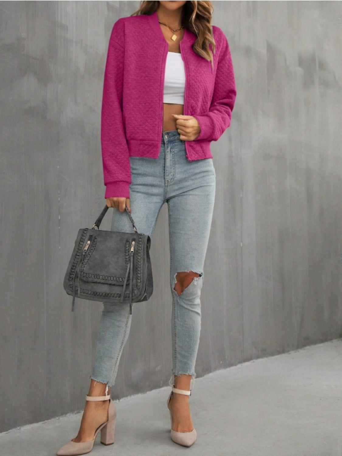 Zip Up Long Sleeve Jacket - Clothes For Her Online Store