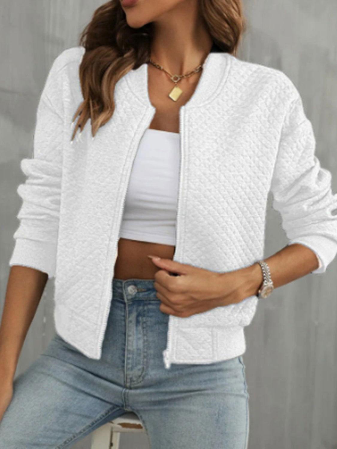 Zip Up Long Sleeve Jacket - Clothes For Her Online Store