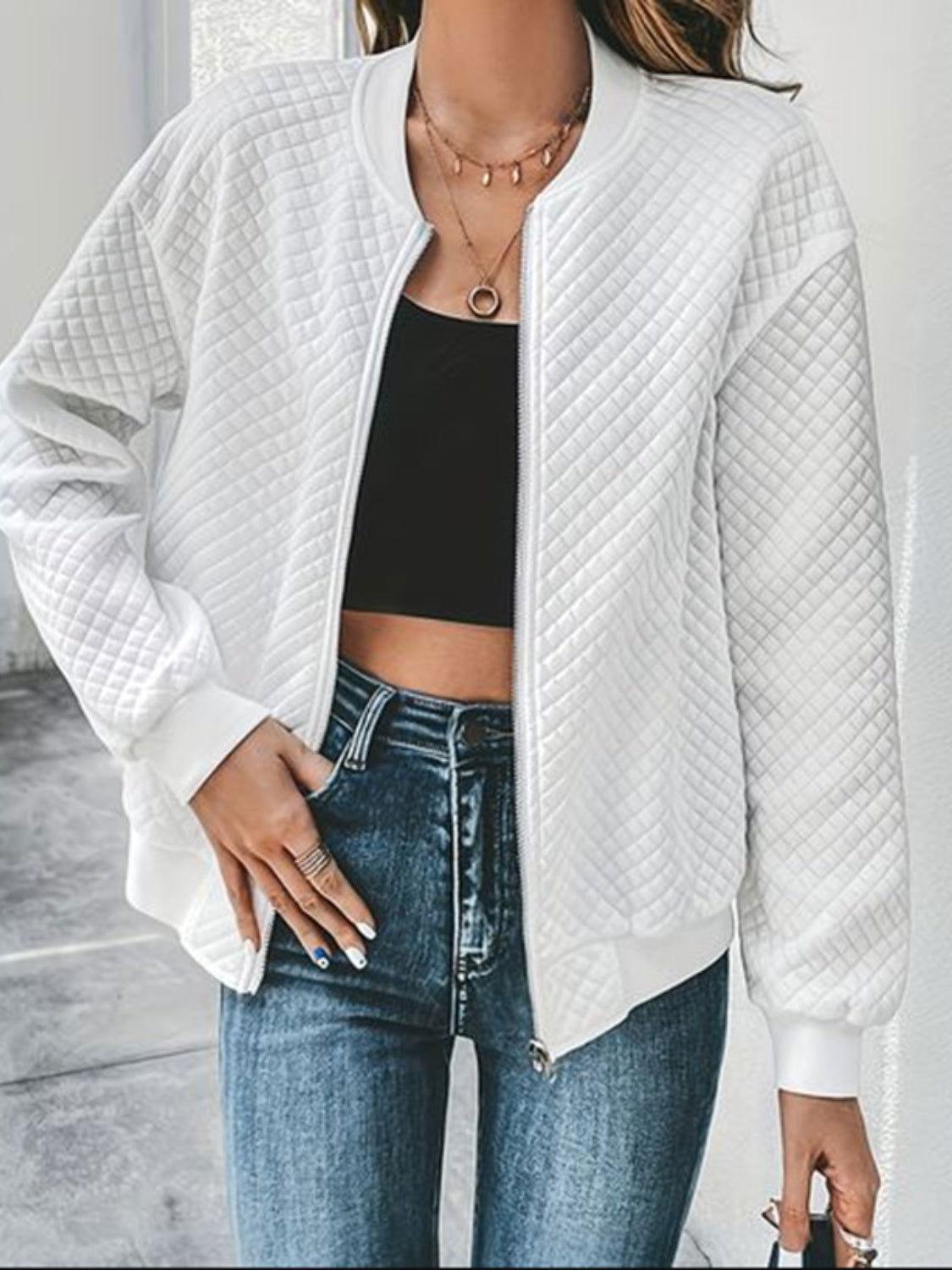 Zip Up Long Sleeve Jacket - Clothes For Her Online Store