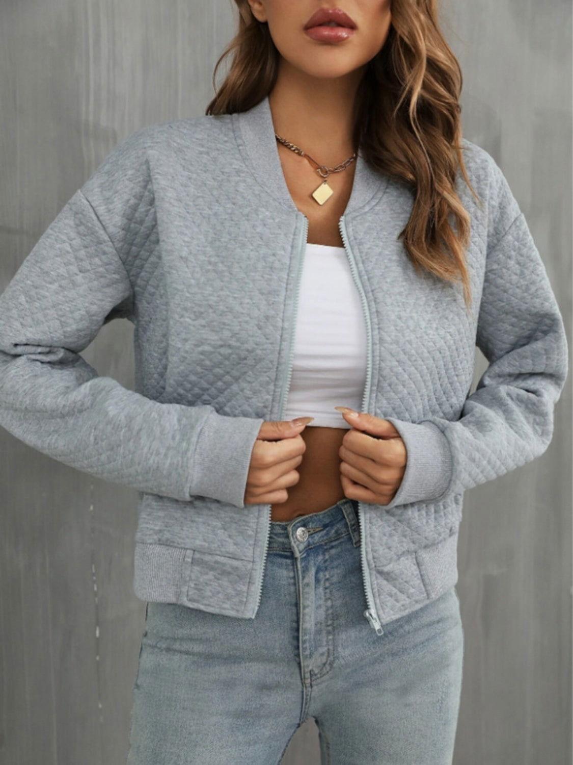 Zip Up Long Sleeve Jacket - Clothes For Her Online Store