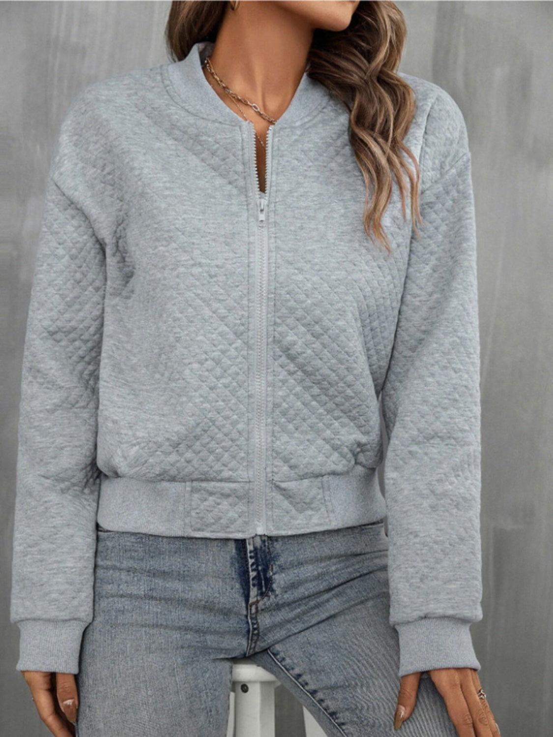 Zip Up Long Sleeve Jacket - Clothes For Her Online Store