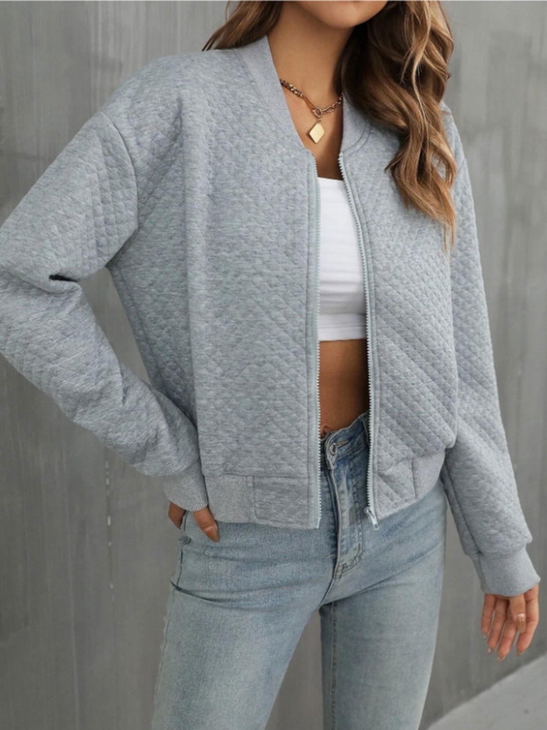 Zip Up Long Sleeve Jacket - Clothes For Her Online Store