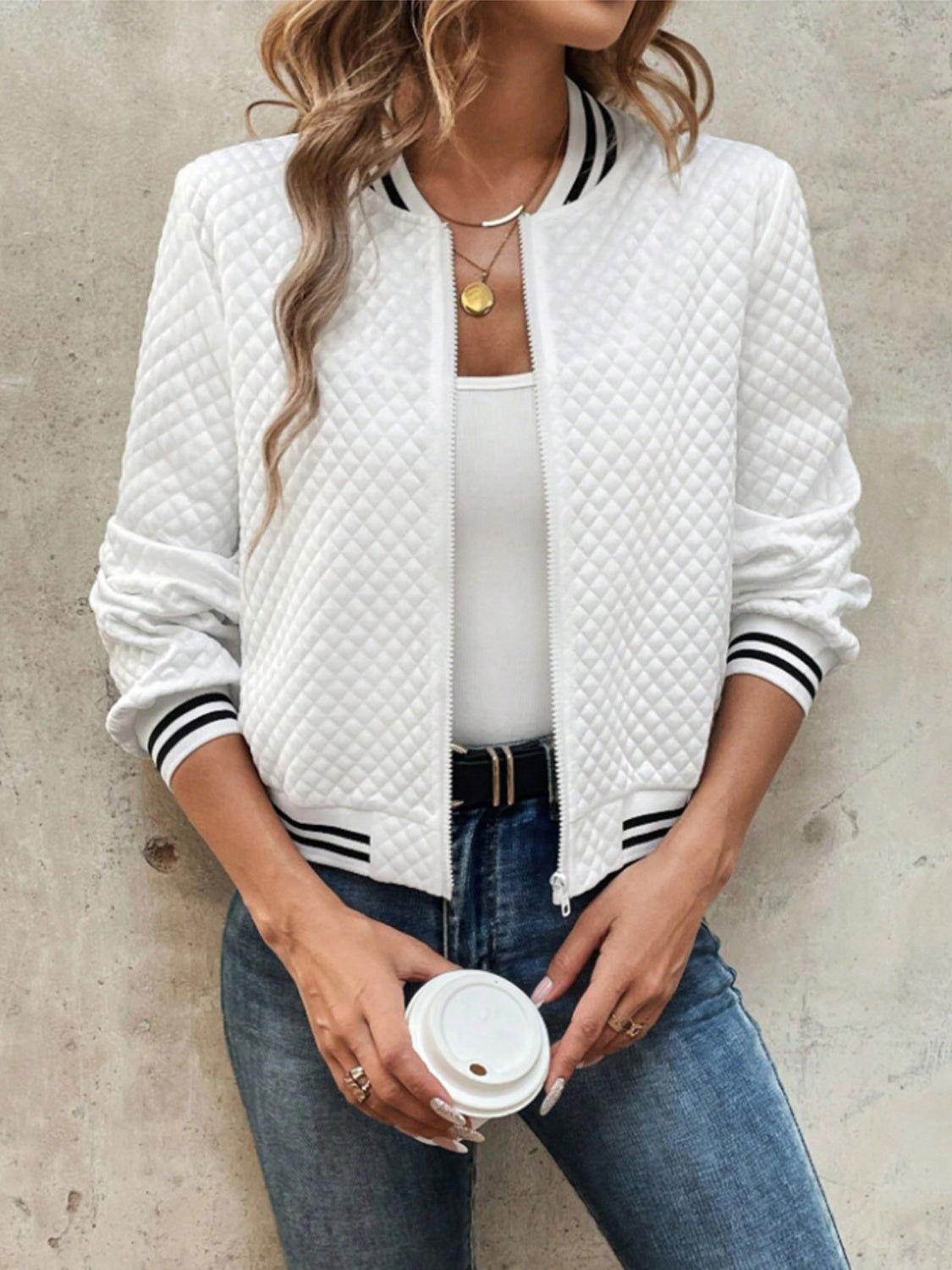 Zip Up Long Sleeve Jacket - Clothes For Her Online Store
