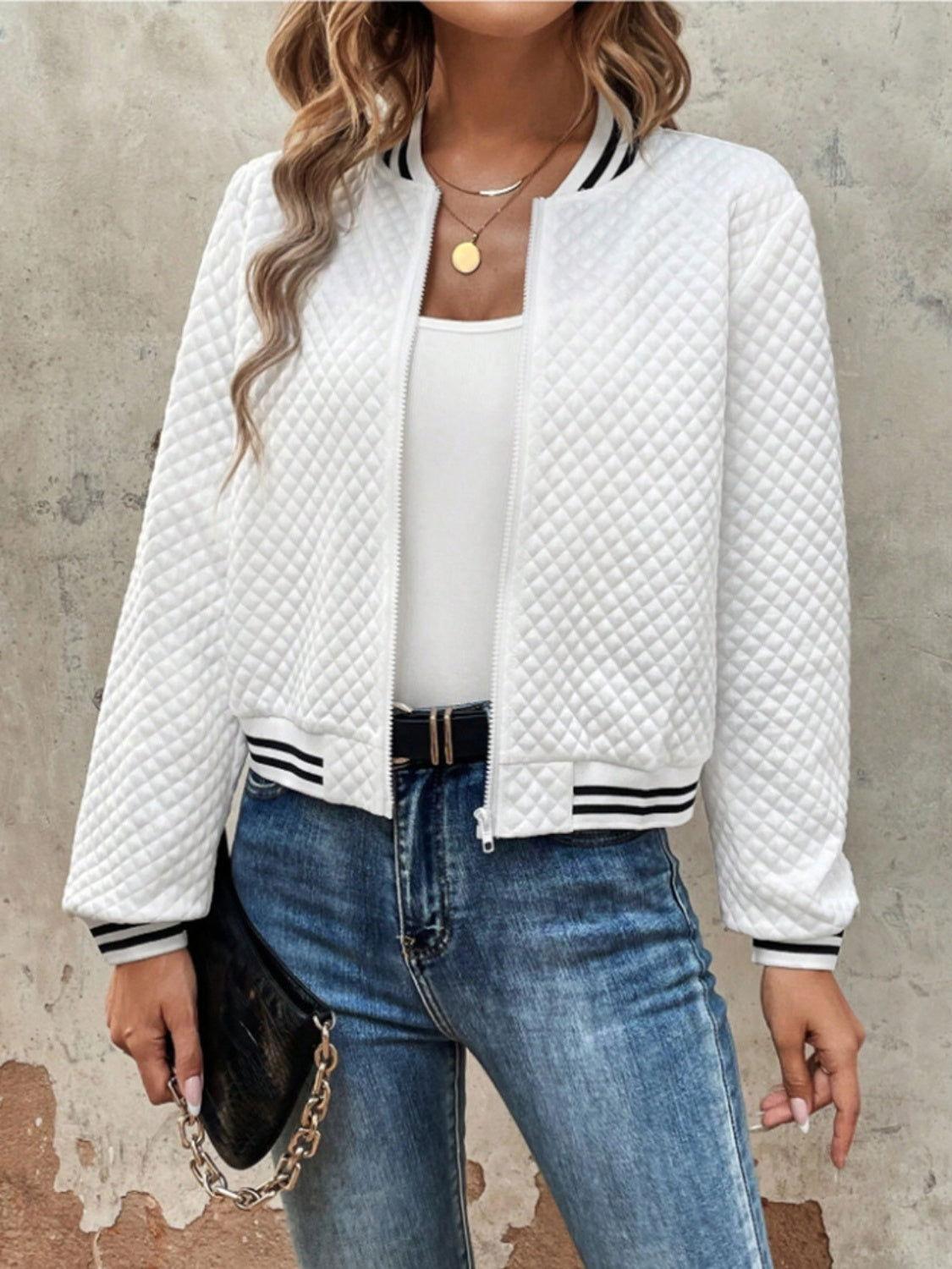 Zip Up Long Sleeve Jacket - Clothes For Her Online Store