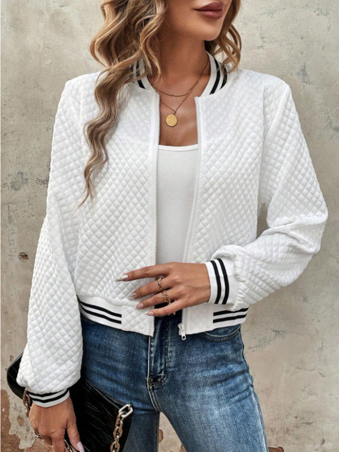 Zip Up Long Sleeve Jacket - Clothes For Her Online Store