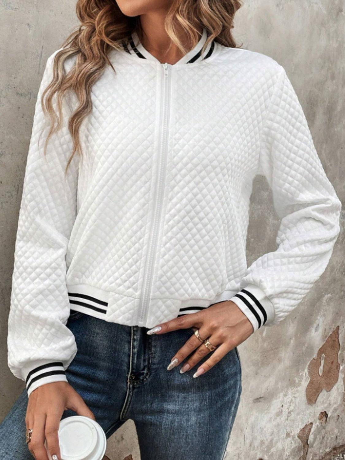 Zip Up Long Sleeve Jacket - Clothes For Her Online Store