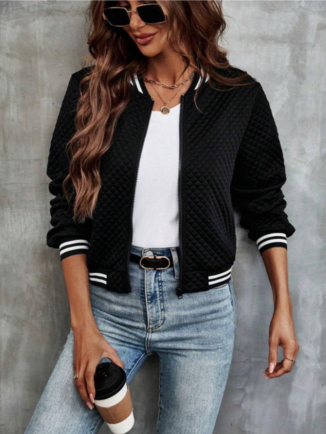 Zip Up Long Sleeve Jacket - Clothes For Her Online Store