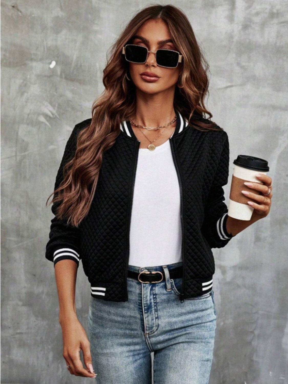 Zip Up Long Sleeve Jacket - Clothes For Her Online Store