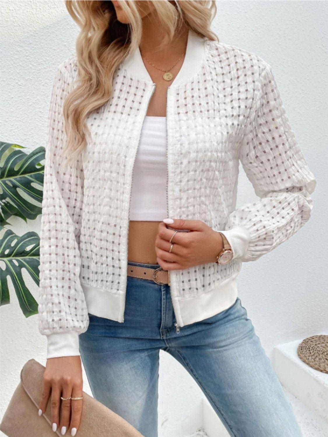 Zip Up Long Sleeve Jacket - Clothes For Her Online Store