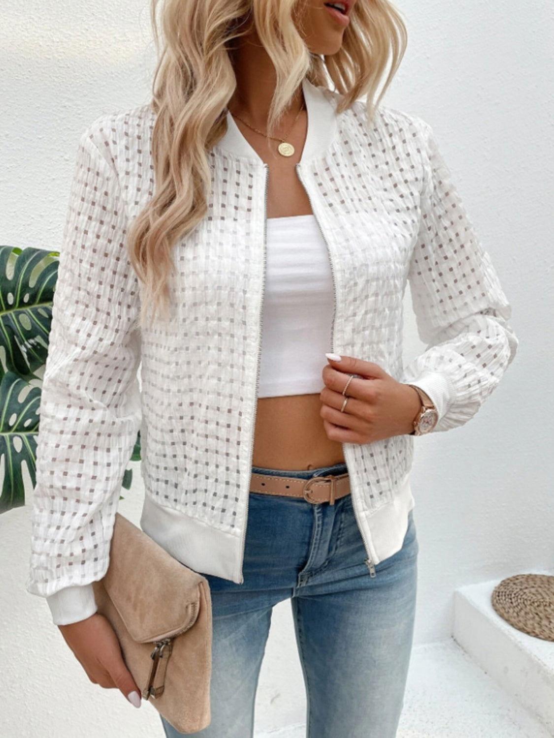 Zip Up Long Sleeve Jacket - Clothes For Her Online Store