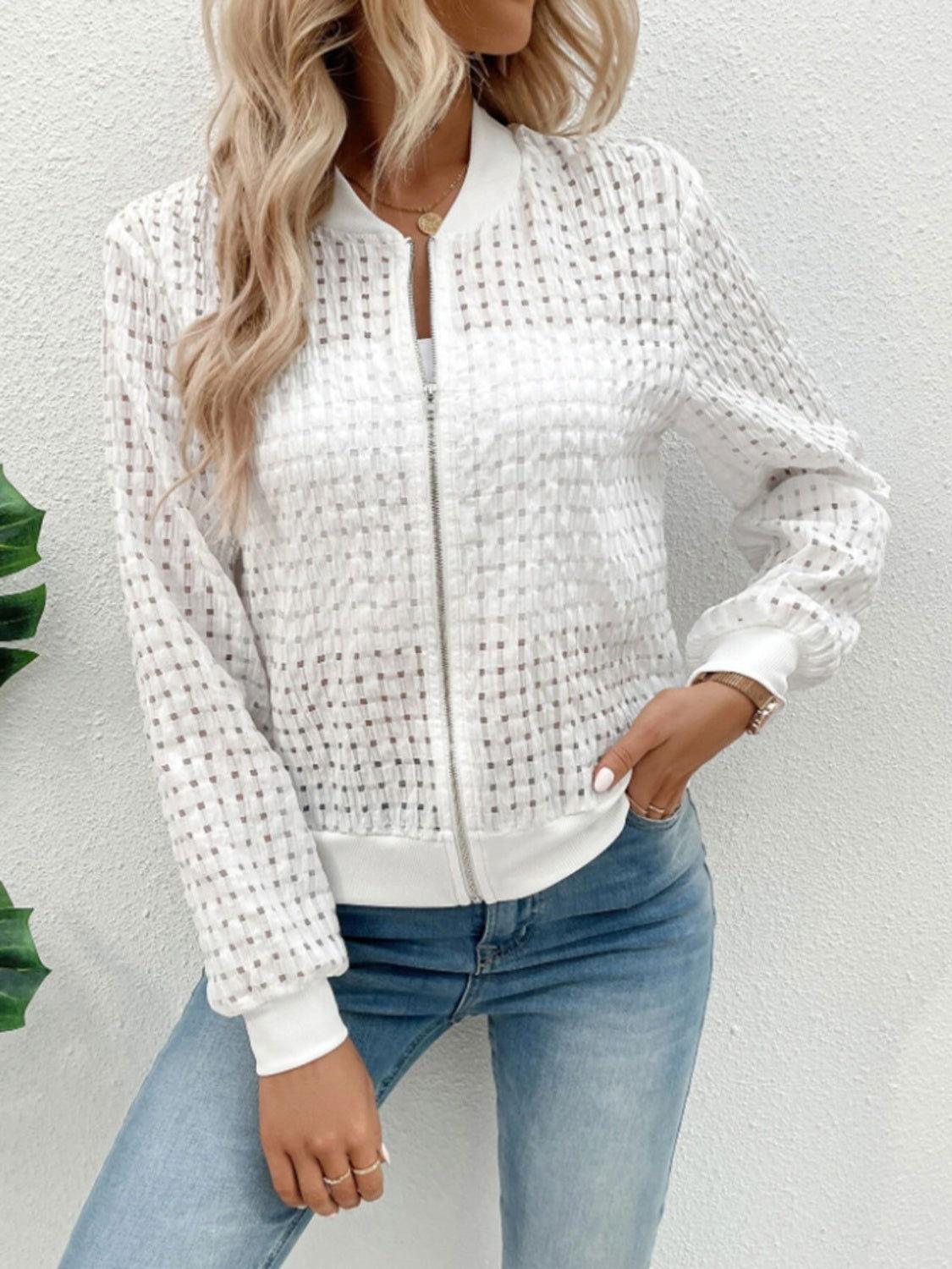 Zip Up Long Sleeve Jacket - Clothes For Her Online Store