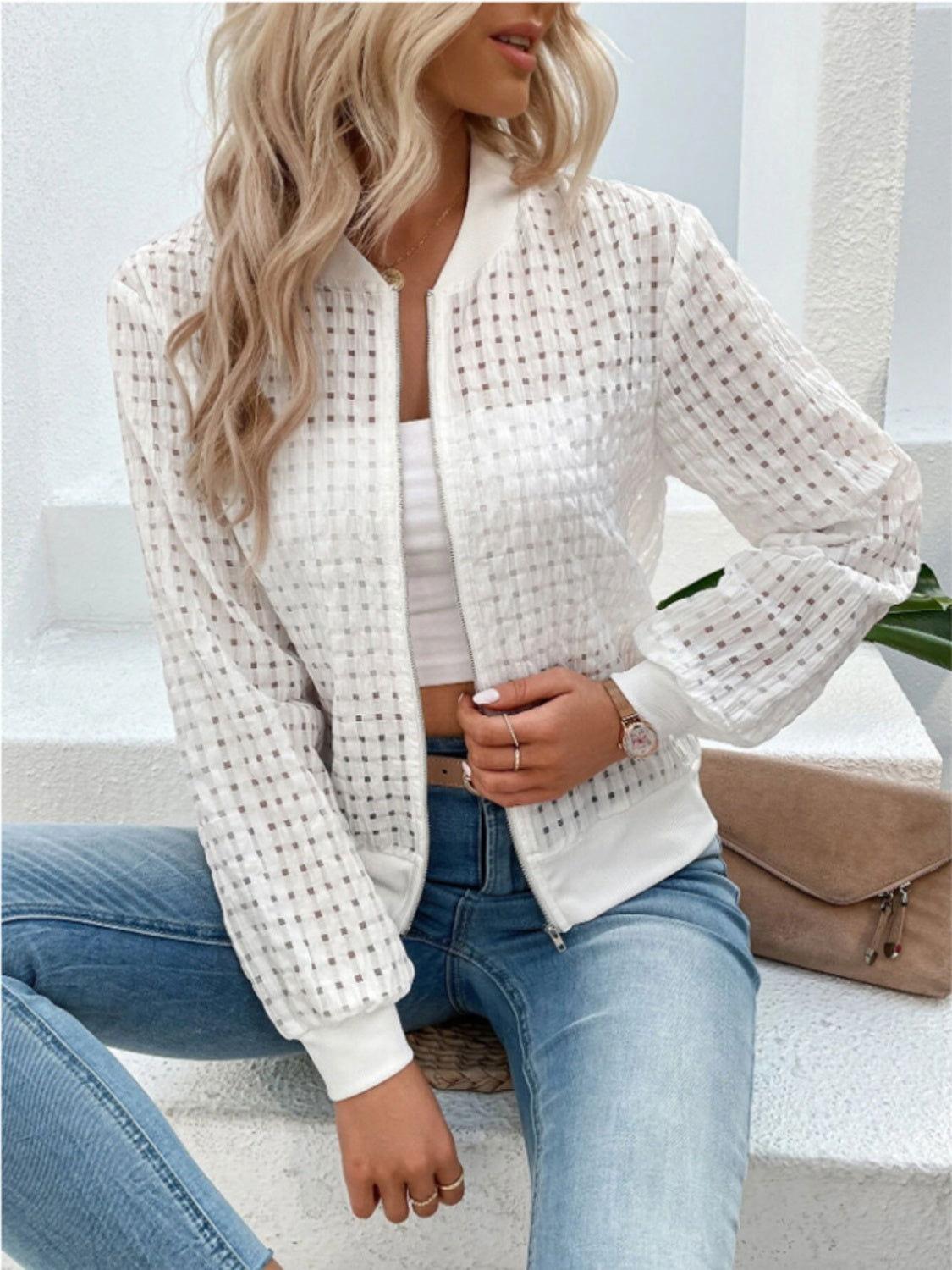 Zip Up Long Sleeve Jacket - Clothes For Her Online Store