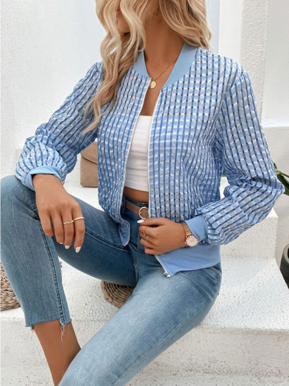 Zip Up Long Sleeve Jacket - Clothes For Her Online Store