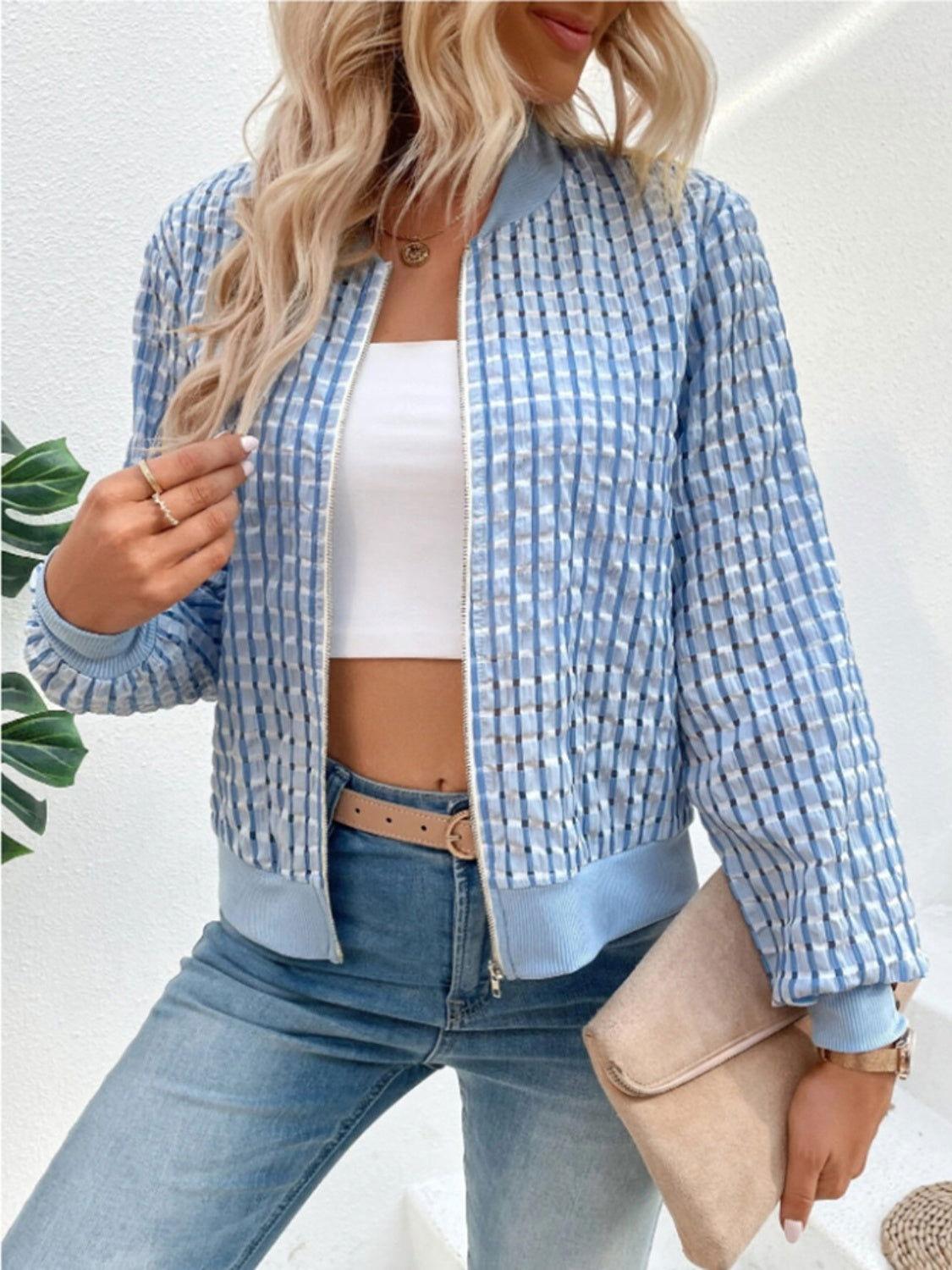 Zip Up Long Sleeve Jacket - Clothes For Her Online Store