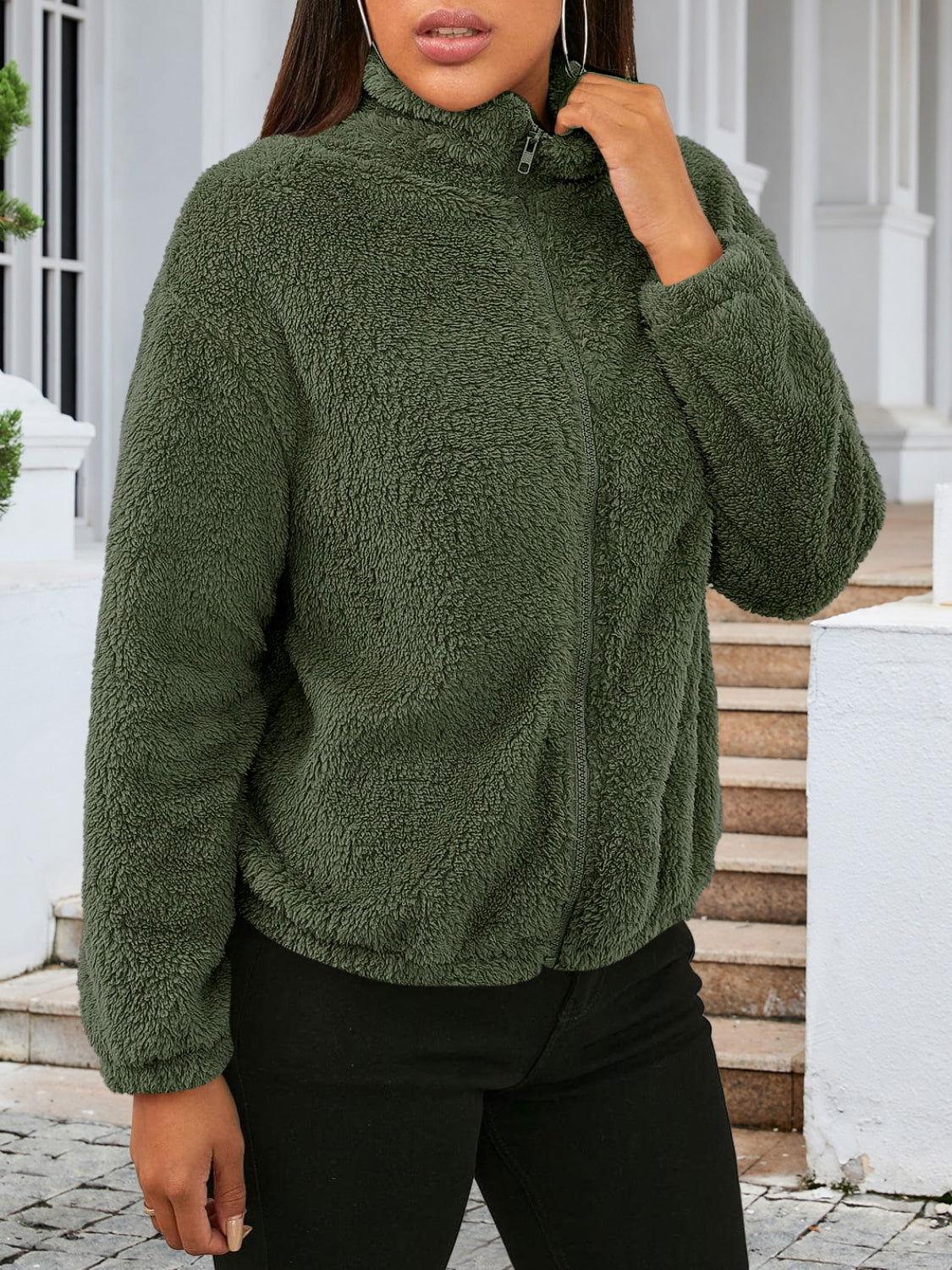 Zip Up Turtleneck Long Sleeve Jacket - Clothes For Her Online Store