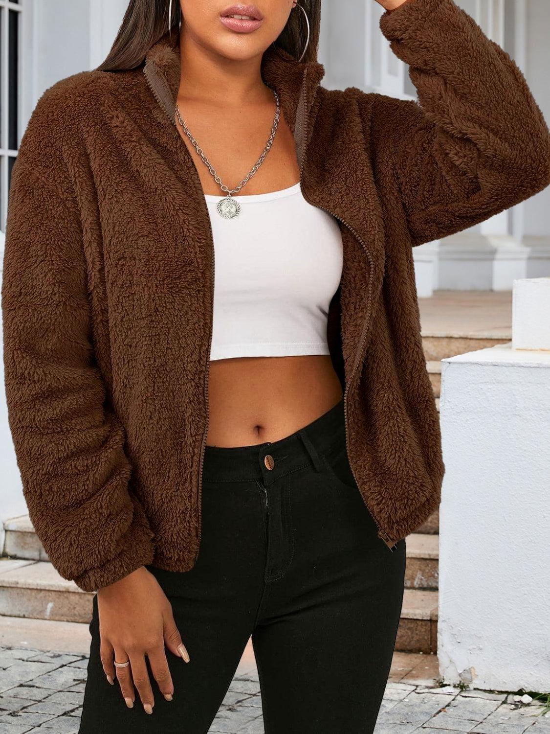Zip Up Turtleneck Long Sleeve Jacket - Clothes For Her Online Store