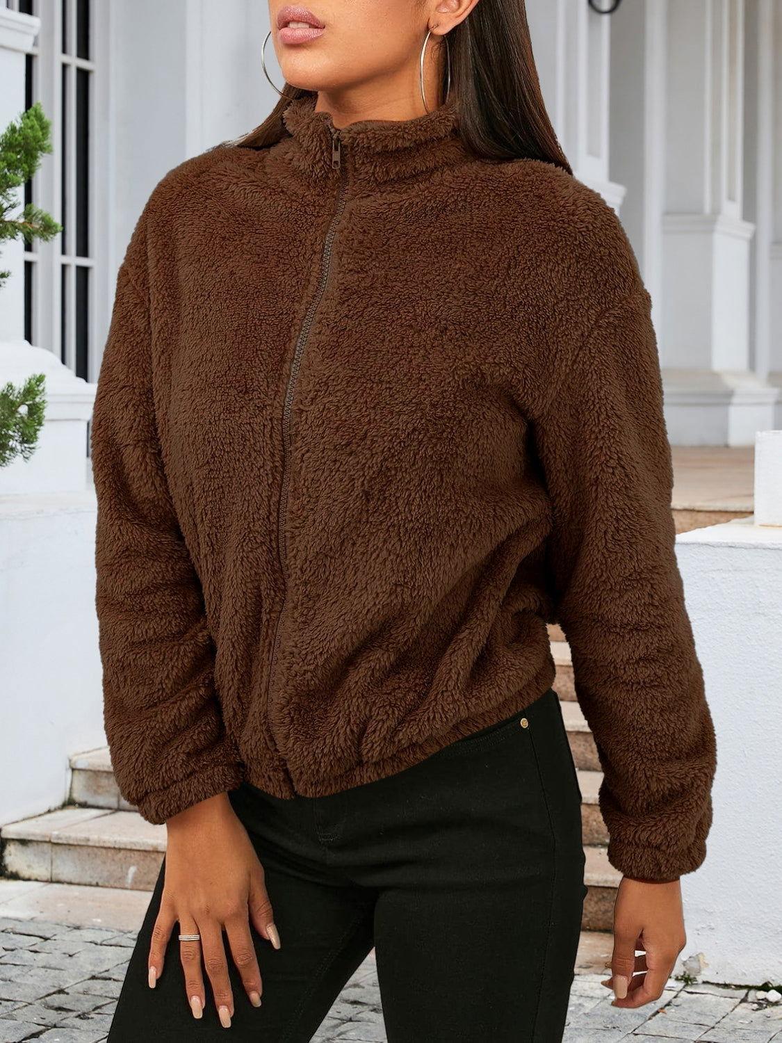 Zip Up Turtleneck Long Sleeve Jacket - Clothes For Her Online Store