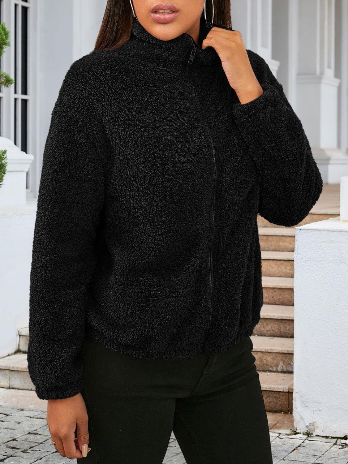 Zip Up Turtleneck Long Sleeve Jacket - Clothes For Her Online Store